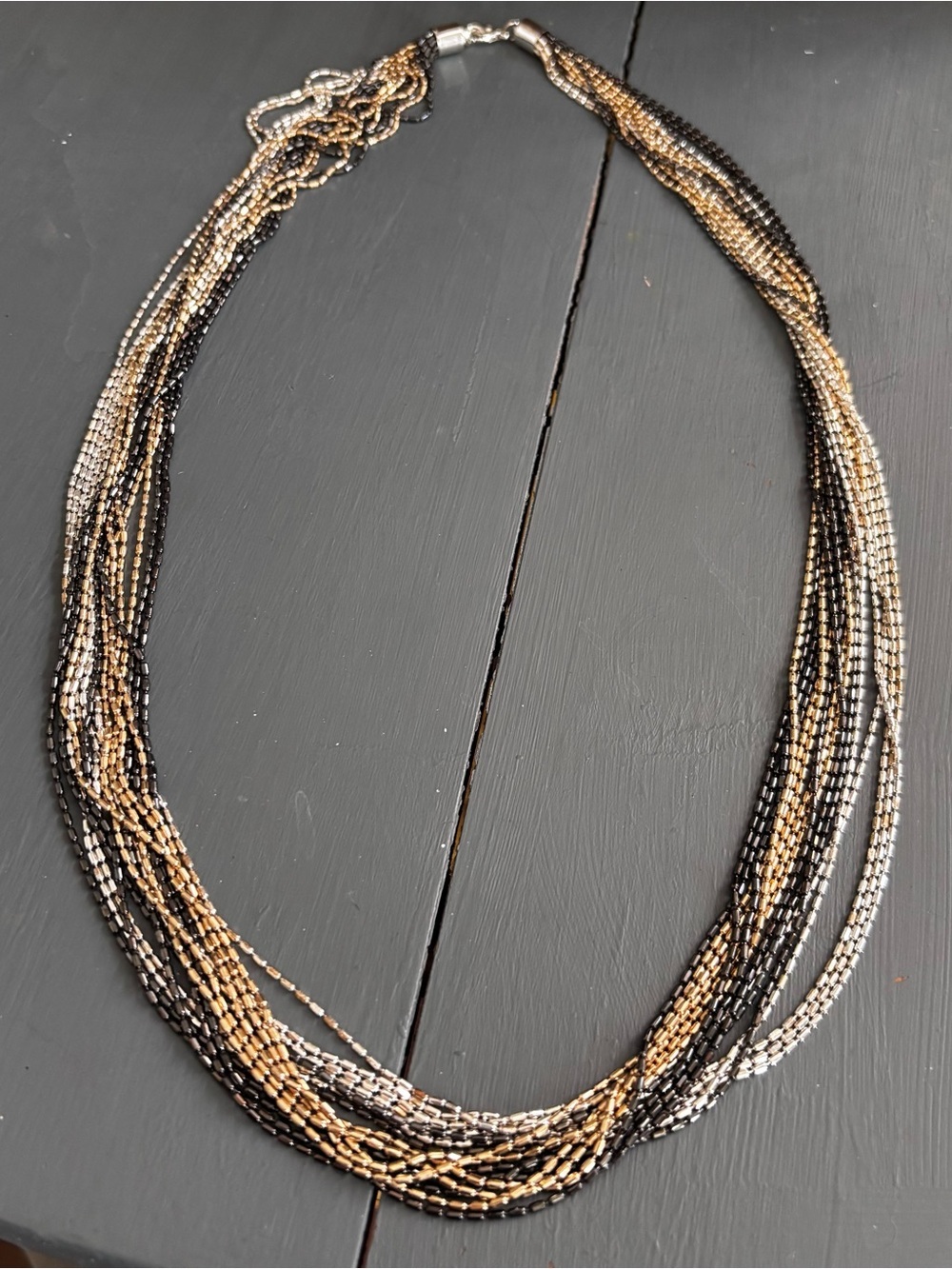 Layered Beaded Necklace in Black, Gold & Silver